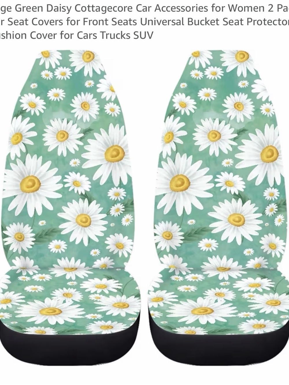 Daisy Print Green Car Seat Covers for Women - Floral Cottagecore Style BB